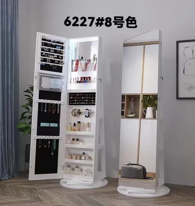 Miroir sur pied avec rangement bijoux rotatif 6227