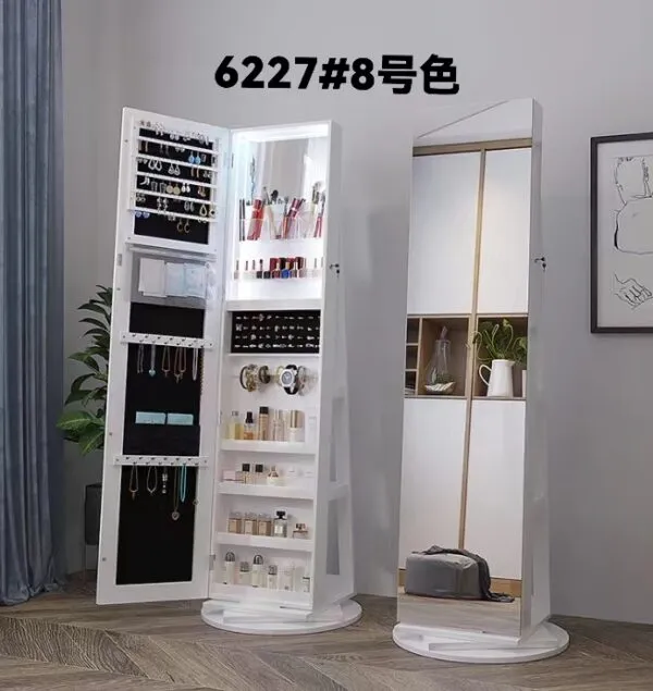 Miroir sur pied avec rangement bijoux rotatif 6227