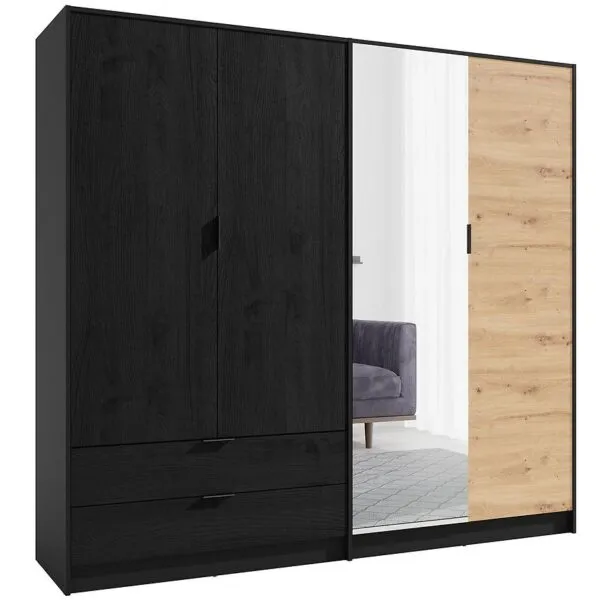 Armoire Ulm 4 portes 2 tiroirs Artisan/Grafit 220×203×54 cm