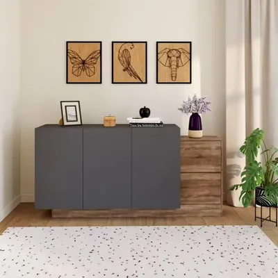Enfilade Paradoxe 3 portes 2 tiroirs gris et chêne 183 cm