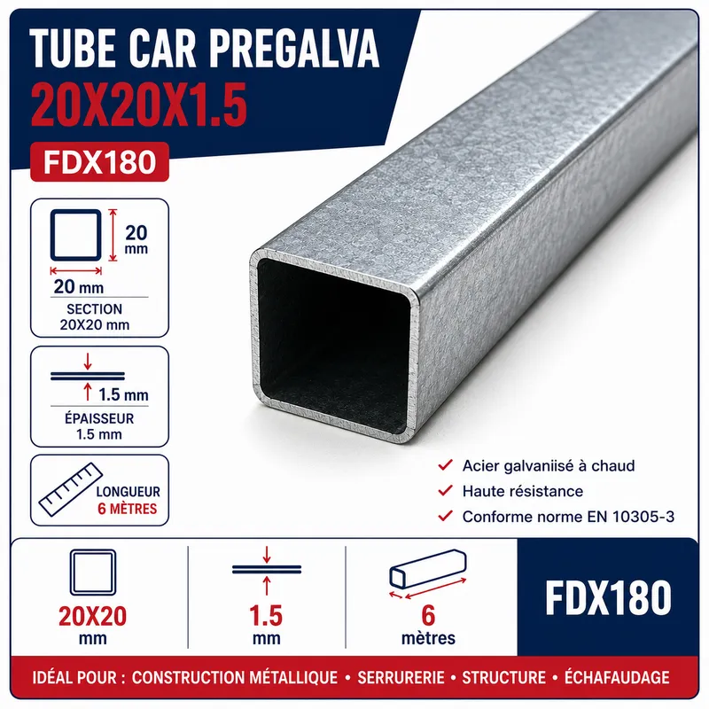 Tube Car Pregalva 20X20X1.5 6M FDX180