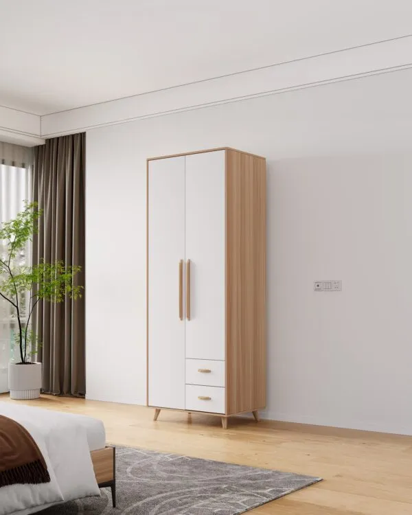Armoire bois 2 portes 2 tiroirs 80×200×50 cm