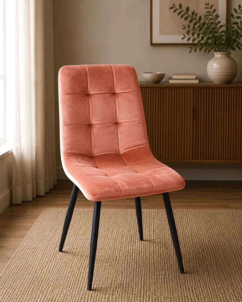 Chaise assise velours orange pieds en fer – 87×48×45 cm