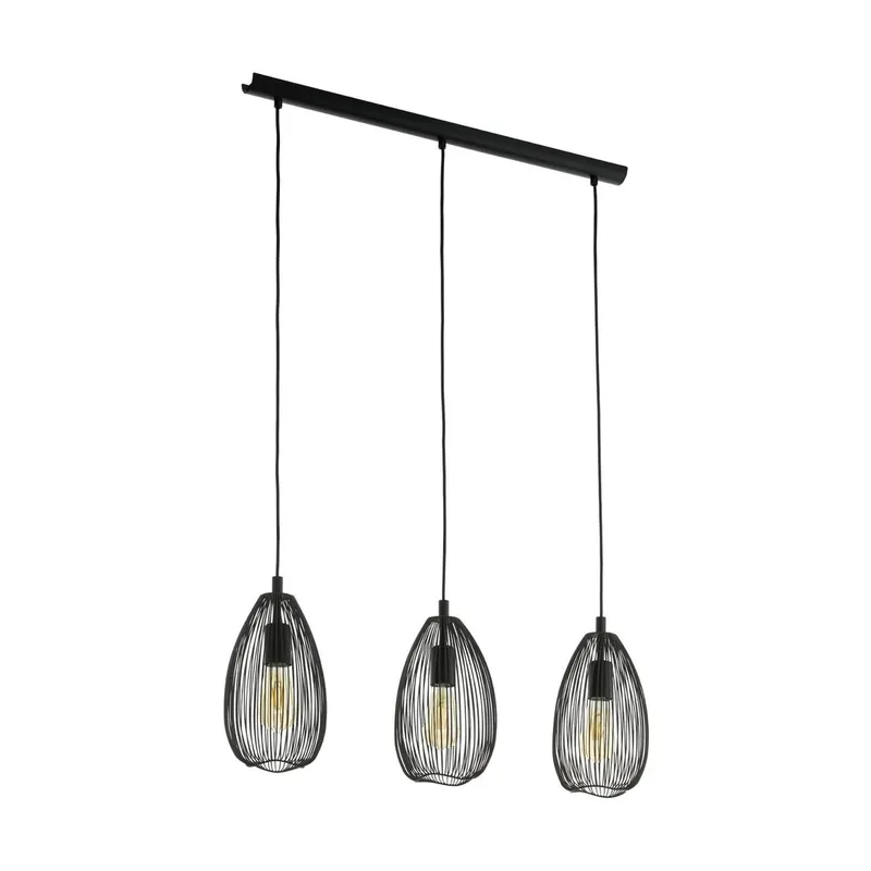 Lampe suspendue clevedon 3X60W E27 H1100 L780 noir
