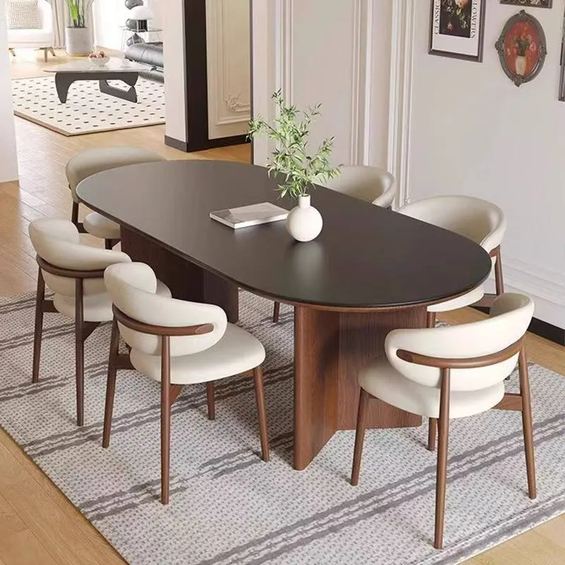 Table à manger ovale en bois – Plateau noir – 160 × 80 × 75 cm