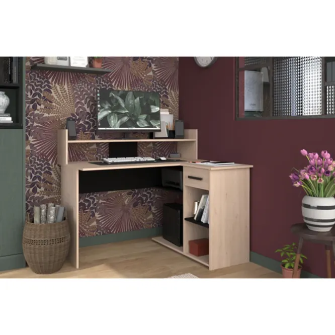 Bureau d'angle réversible Begin chêne Brooklyn noir 121×102×106 cm