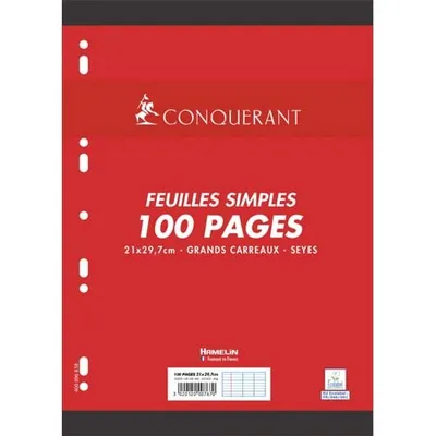 Feuilles simples A4 perforées 100 pages 80 g Seyès Conquérant 7