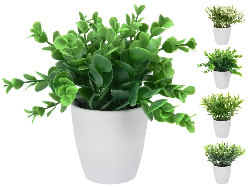 Plante artificielle en pot rond blanc 4ASS