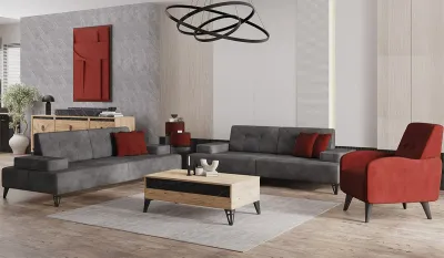 Salon canapé 3+2+1 places – Coloris anthracite et bordeaux – SALON-AVRUPA
