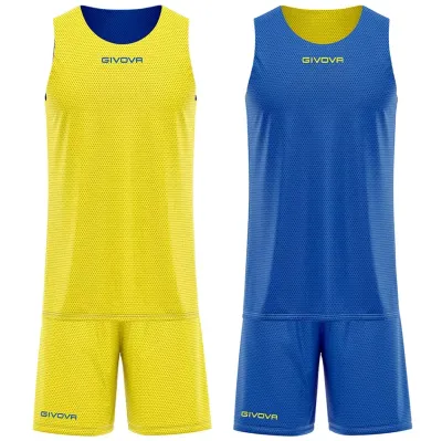 Kit basket réversible Givova – Maillot et short, jaune et bleu
