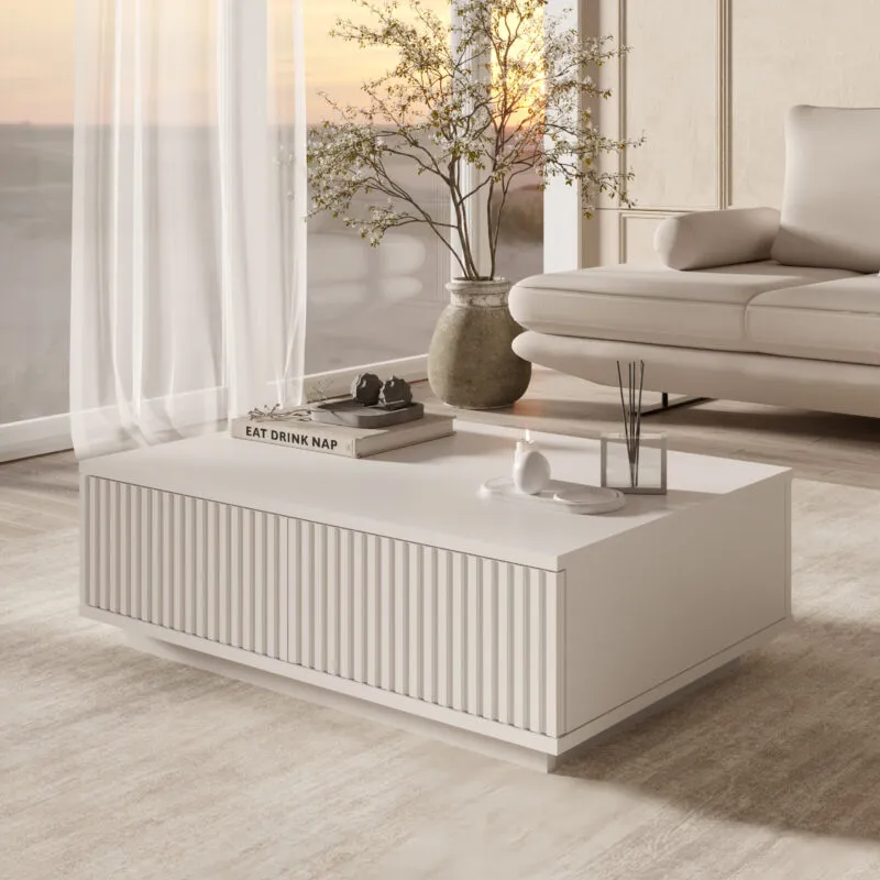 Table basse salon – modèle LN4, plateau blanc – LN4-W-TB