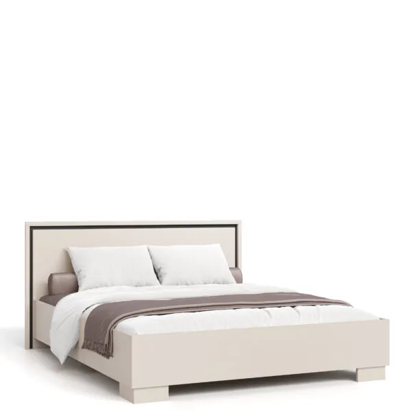 Chambre à coucher Selim beige 160×200 : lit, 2 chevets, console, miroir, armoire coulissante