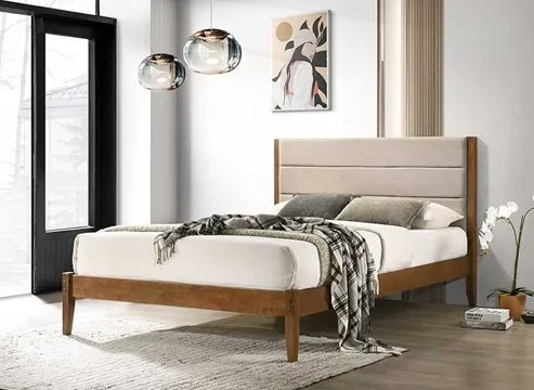 Lit double bois marron clair 140×190 + lattes