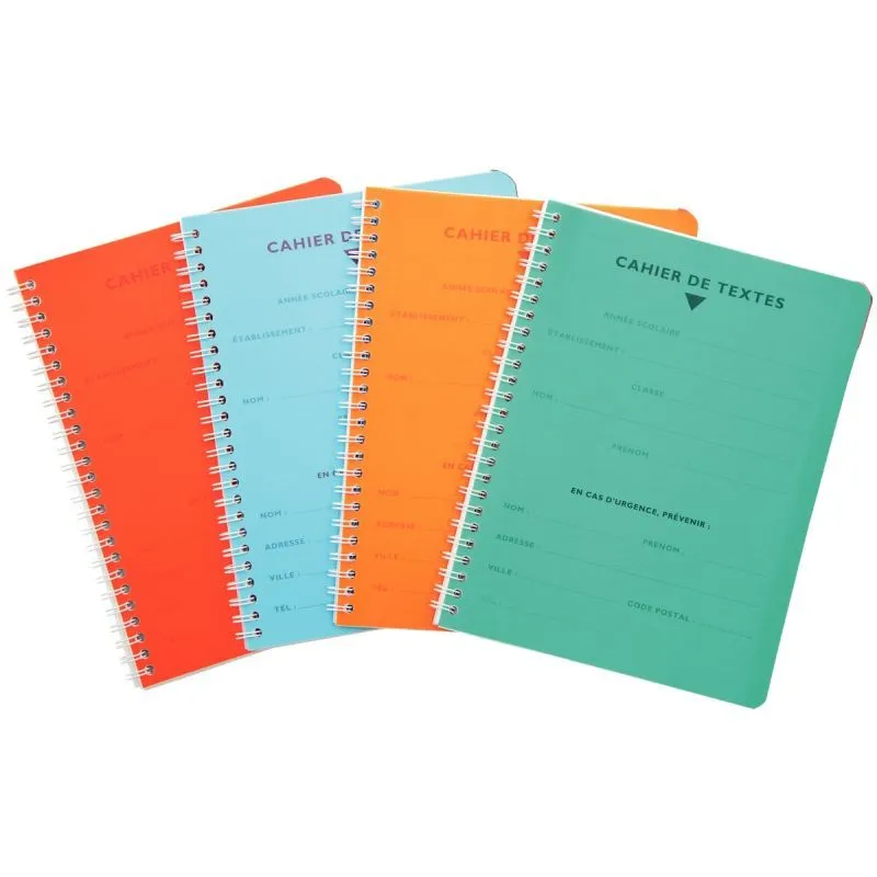 Cahier de texte à spirale 17×22 cm 124 pages, papier 90 g