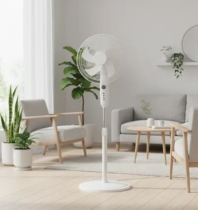 Ventilateur sur pied 5 pales rondes – 3 vitesses – Ø 45 cm – Blanc mat