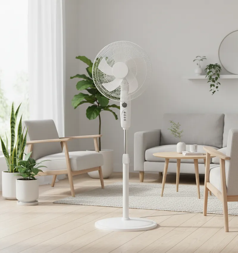 Ventilateur sur pied 5 pales rondes – 3 vitesses – Ø 45 cm – Blanc mat