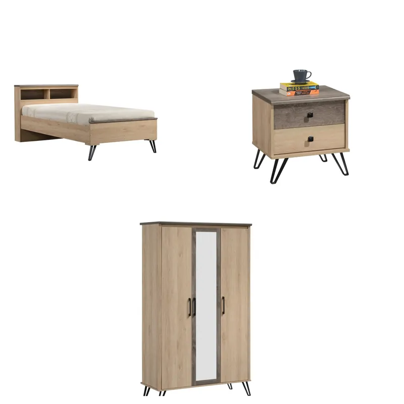 Chambre enfant Toro : lit 90×190, armoire, chevet et commode