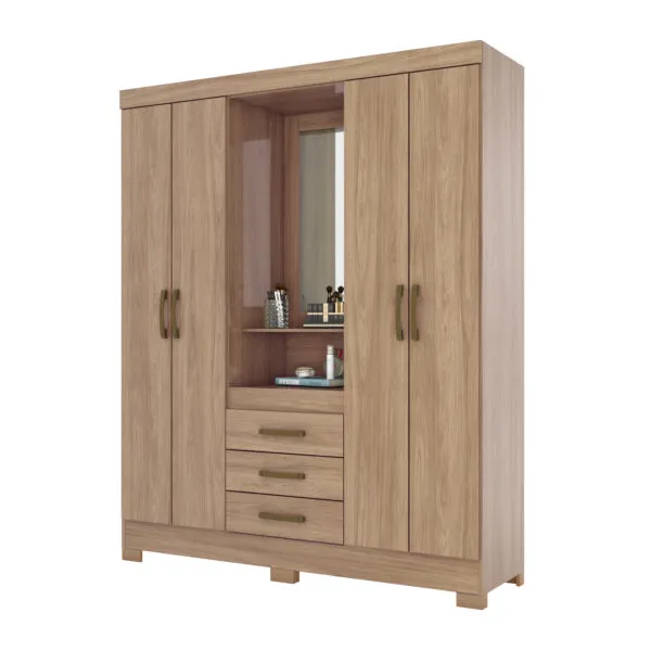 Armoire bois 4 portes 3 tiroirs avec miroir 163×200×46,5 cm