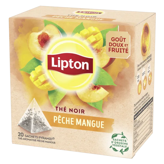 Thé noir pêche mangue Lipton 20 sachets pyramide