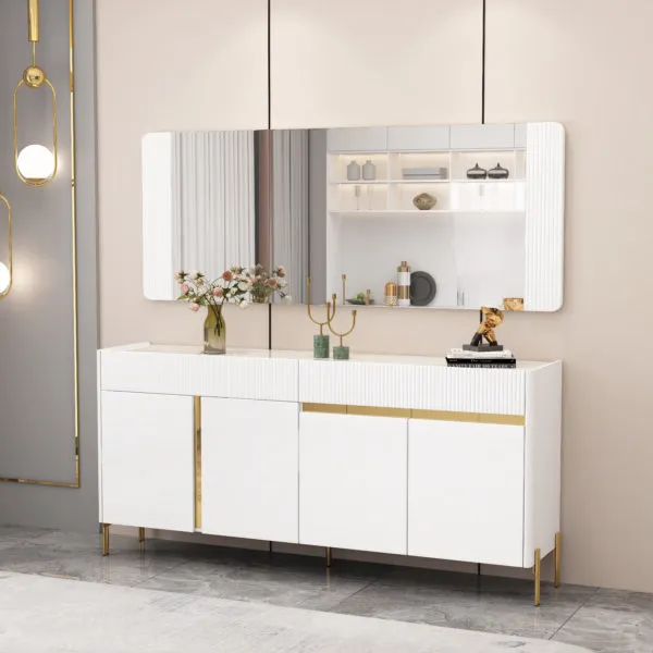 Bahut blanc et doré 180×40×70 cm