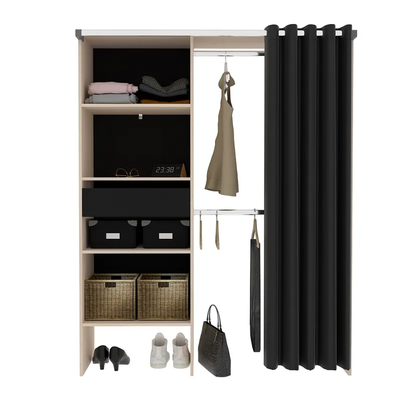 Dressing à rideau Bali Indus acacia et noir 143,5×182×48 cm