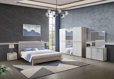 Chambre complète bois gris et blanc