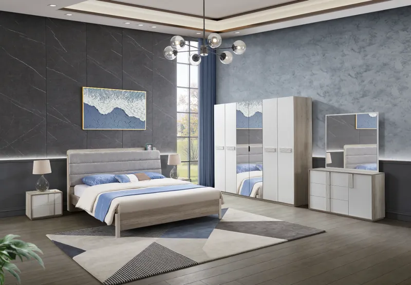 Chambre complète bois gris et blanc