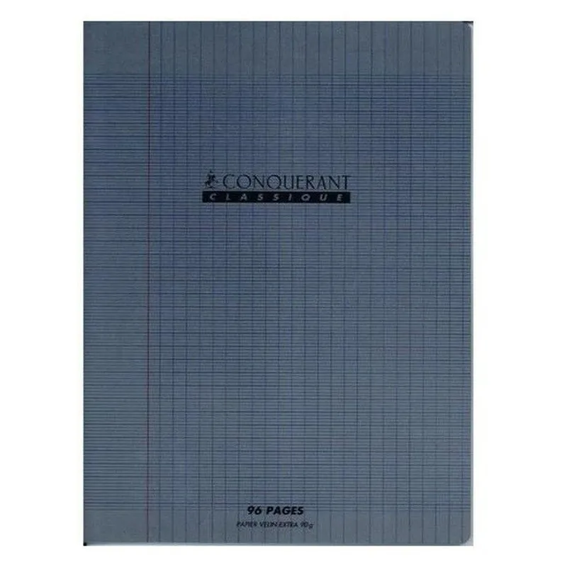 Cahier agrafé Conquérant 17×22 cm 48 pages Seyès 90g couverture polypro grise
