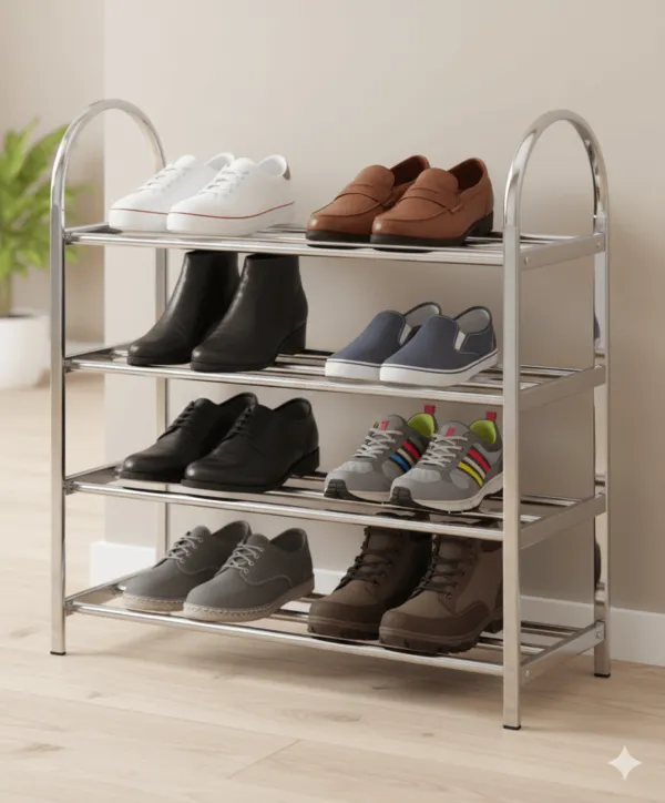 Étagère à chaussures acier inox 4 niveaux 60×23×70 cm