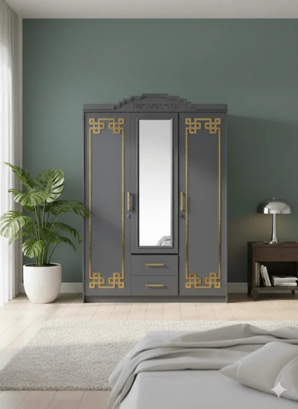 Armoire 3 portes gris doré 120×50×210 cm