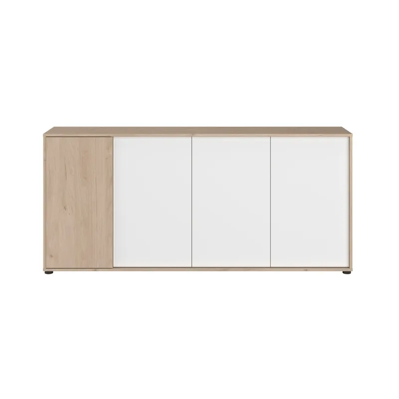 Buffet Ewen 4 portes chêne Jackson et blanc 183×83×40 cm