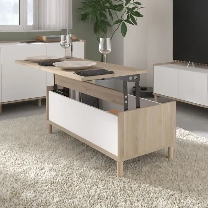 Table basse Morphos ouverture par le haut blanc et chêne
