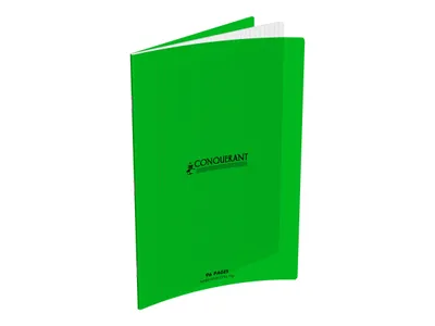 Cahier Conquérant 24×32 cm, 140 pages Seyès 90g, couverture polypro verte