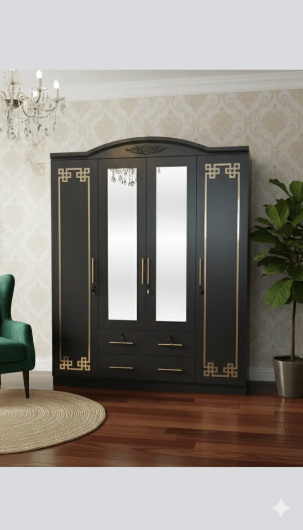 Armoire 4 portes gris doré 160×50×210 cm