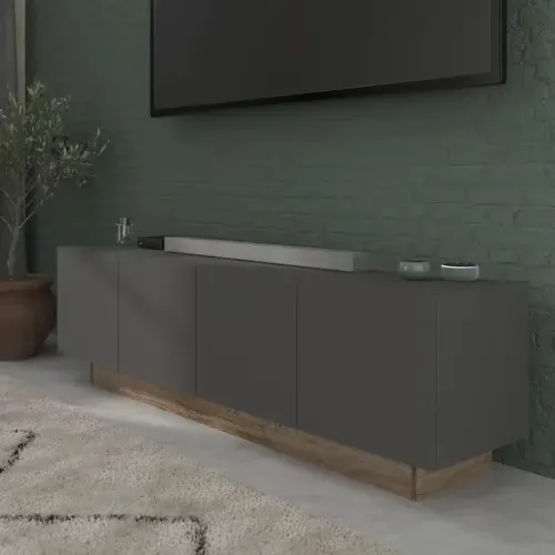 Meuble TV Paradoxe 4 portes Gris/Imitation chêne 184 cm