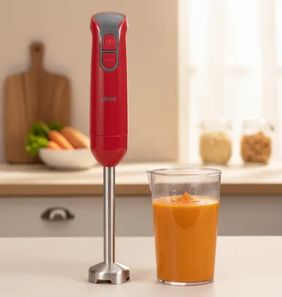 Mixeur plongeant 400 W – 2 lames inox – bol gradué rouge inclus