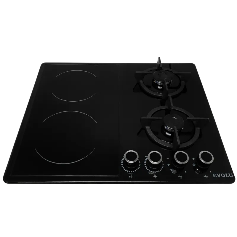 Plaque de cuisson encastrable mixte Evolu gaz + vitrocéramique Noir