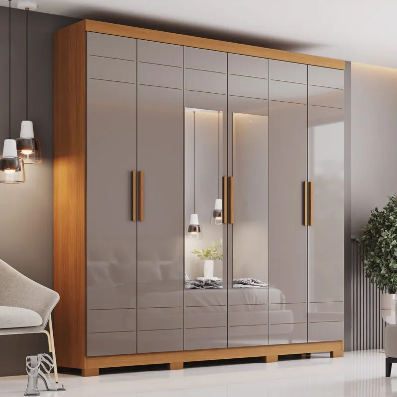 Armoire 6 portes avec miroir – 211 × 46 × 230 cm – ARM-D215-220