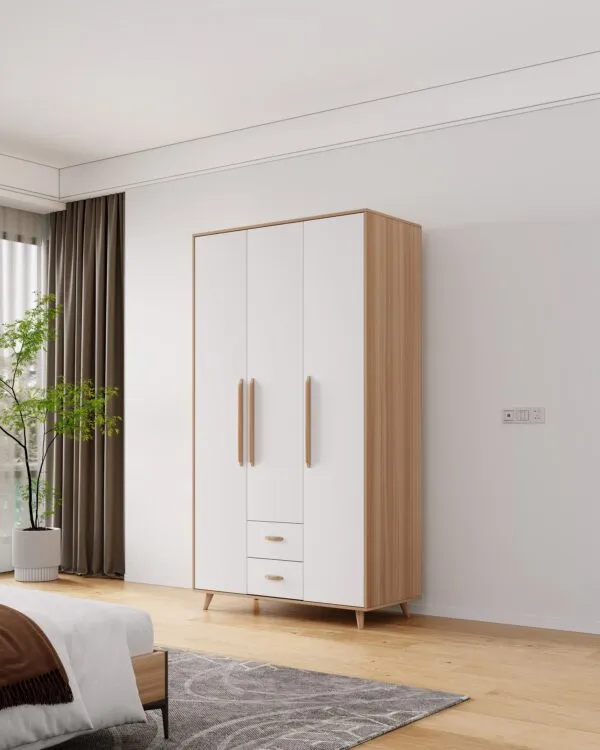 Armoire bois 3 portes 2 tiroirs 120×200×50 cm