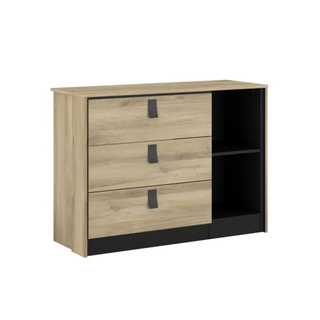 Commode Kieran 3 tiroirs 2 niches finition bois