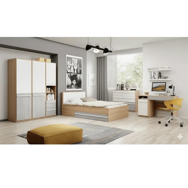 Chambre a coucher ul25be0201 lit140x200/commode/1chevet/armoire 3portes /bureau