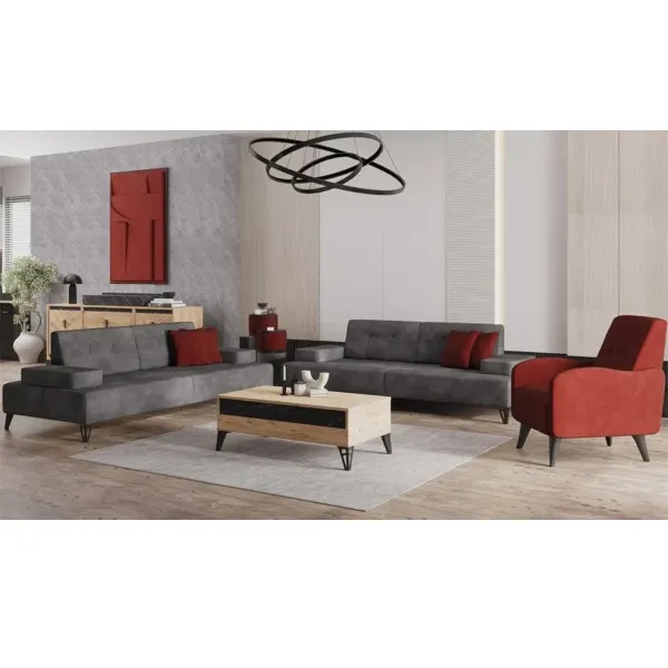 Salon Avrupa 3+2+1 anthracite et bordeaux