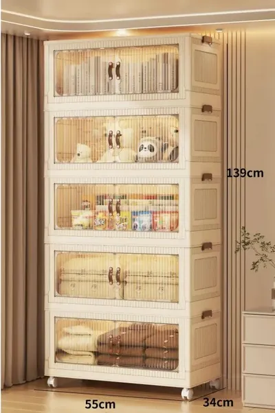 Étagère de rangement 5 niveaux crème / transparent
