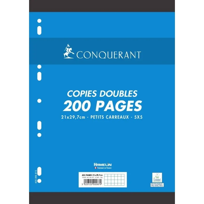 Copies doubles A4 blanches 200 pages petits carreaux 5 mm Conquérant