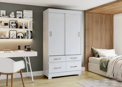 Armoire 2 portes coulissantes 4 tablettes blanc – 110×49×200 cm – ARM-BE25-66