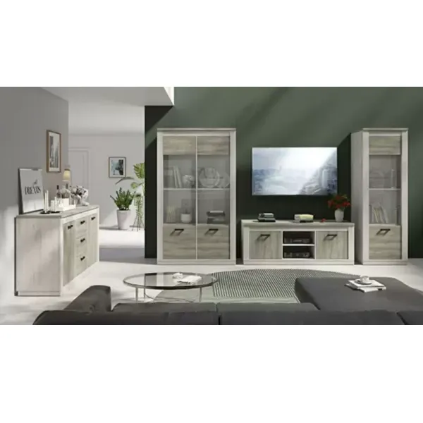 Ensemble living chêne Sawe 2+1+TV, 2 colonnes et meuble TV