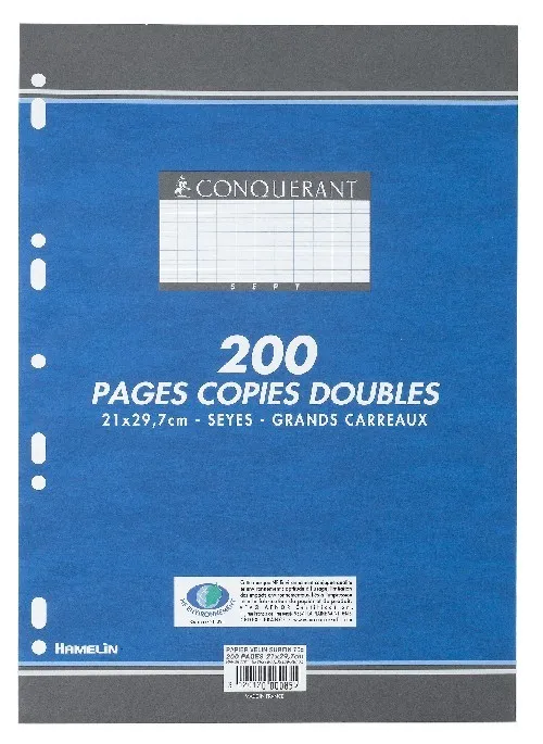 Copies Doubles Blanches A4 200 Pages Grands Carreaux Seyes Sous Film CONQUERANT