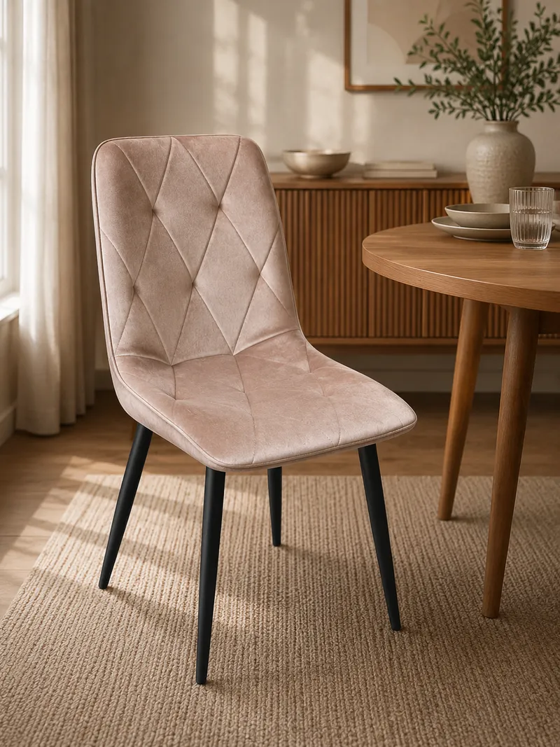 Chaise assise velours beige pieds en fer – 87×48×45 cm