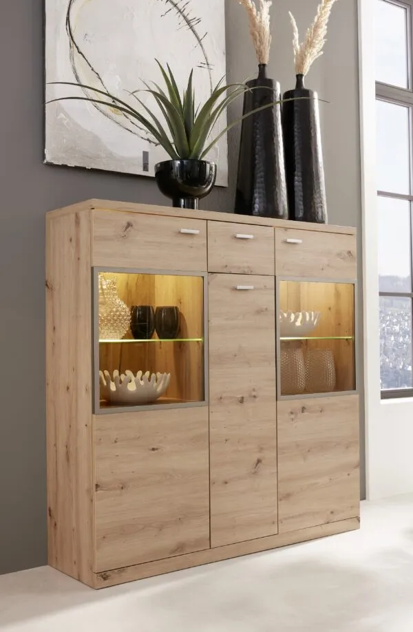 Buffet haut Echo 1 tiroir 3 portes, chêne artisan 135×135×37 cm