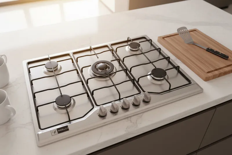 Plaque de cuisson encastrable 5 feux gaz – Inox, grilles aluminium